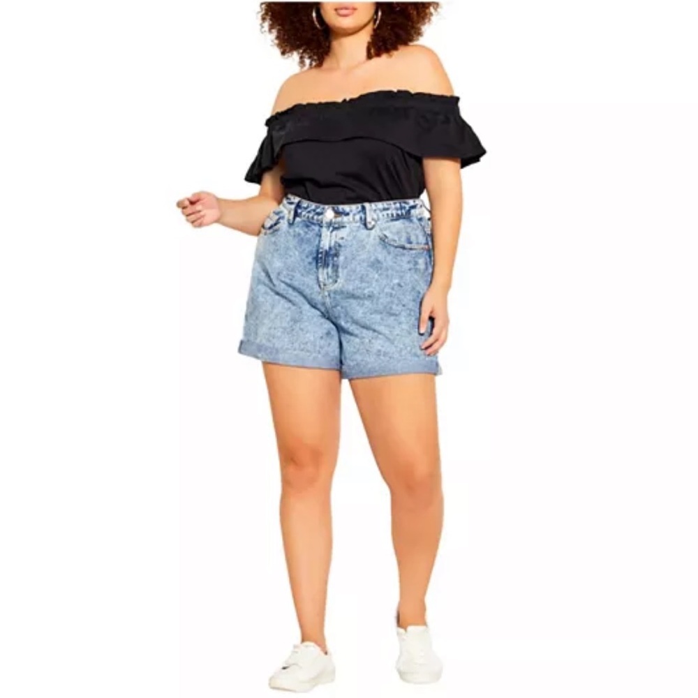 City Chic Women's Plus Size Short High Rise Denim Lounge Vintage Wash Size 16